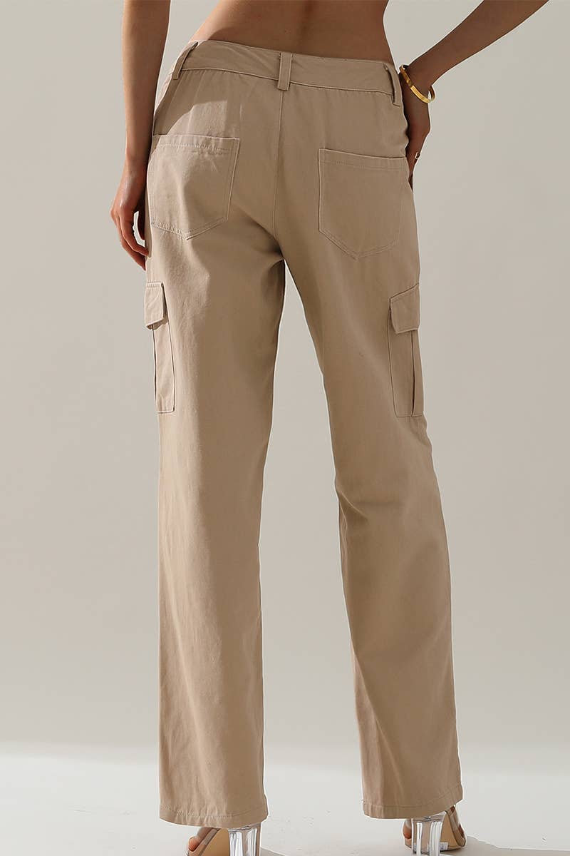CWBLP421_Cargo Cotton Pants Wide Leg Casual Pants 4 Pockets