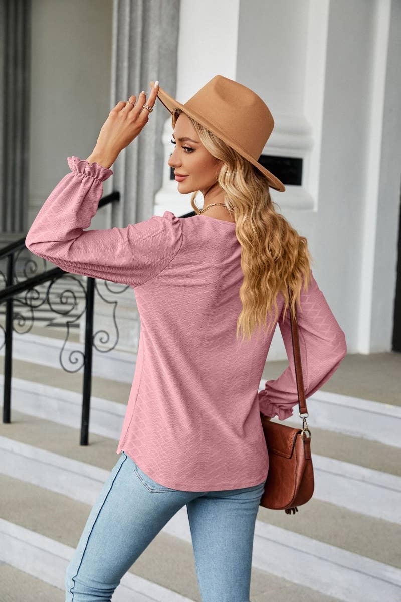 CWTBLL2820_FALL SOLID COLOR CREW NECK LONG SLEEVE TOP