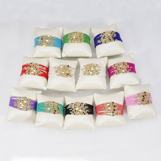 CWAJE05685_BOHO HEART MULTI LAYER ELASTIC BEADED BRACELET