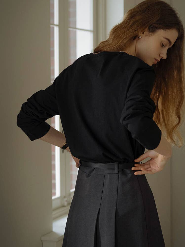 Cotton round-neck off-the-shoulder sleeve shirt