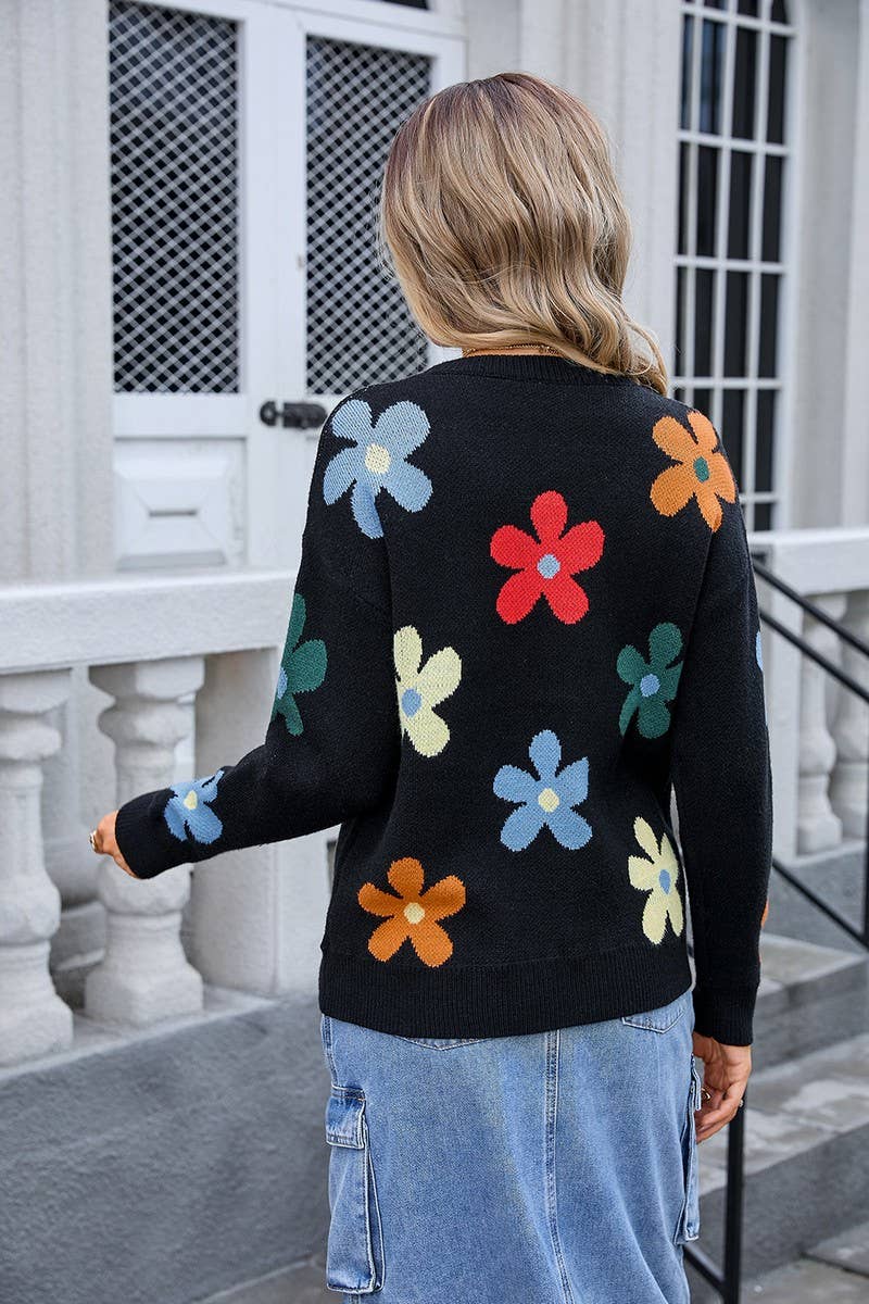 CWOSWL3103_CREW NECK FLORAL PULLOVER SWEATER