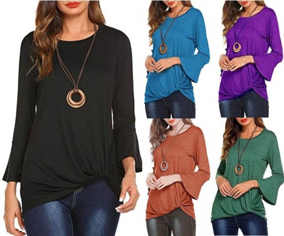 CWTTL1208_3/4 Round Neck  With Twist Detail on Bottom Top