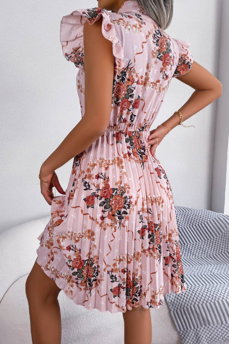 CWDSD4652_PLEATED SUMMER FLOWER DRESS WITH WAIST TUCKED