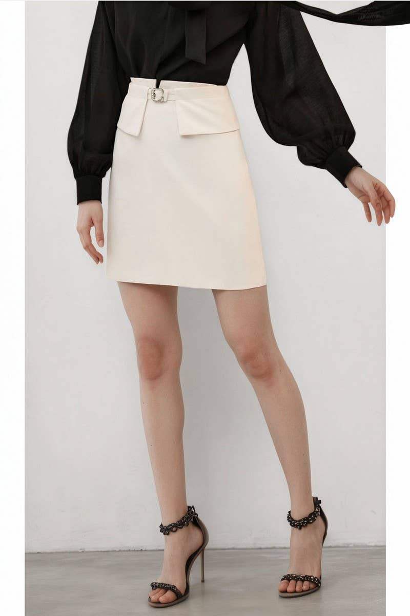 CWBSS0502_HIGH WAIST METAL BUTTON A-LINE MINI SKIRT