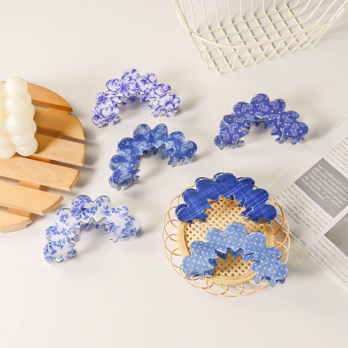 CWAHA1400_SIMPLE WAVE HAIR CLAW CLIP  BLUE SET