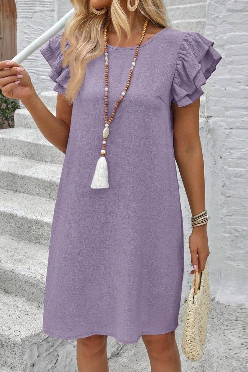 CWDSD8781_NEW SUMMER FRESH SWEET SLIM SOLID COLOR DRESS