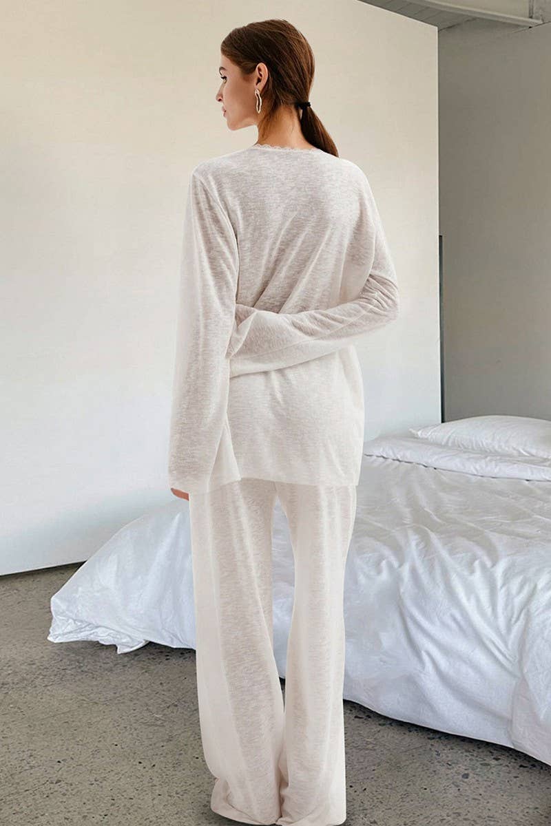 CWSPJ0173_KNITTED LACE-UP LONG SLEEVE PANTS PAJAMA SET