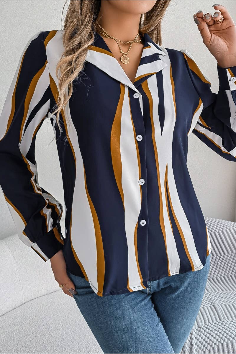 CWTDSL0085_CASUAL STRIPED SUIT COLLAR LONG-SLEEVED SHIRT