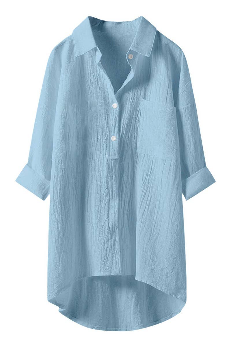 CWTSTL2876_SOLID COLOR HIGH AND LOW COTTON AND LINEN SHIRT