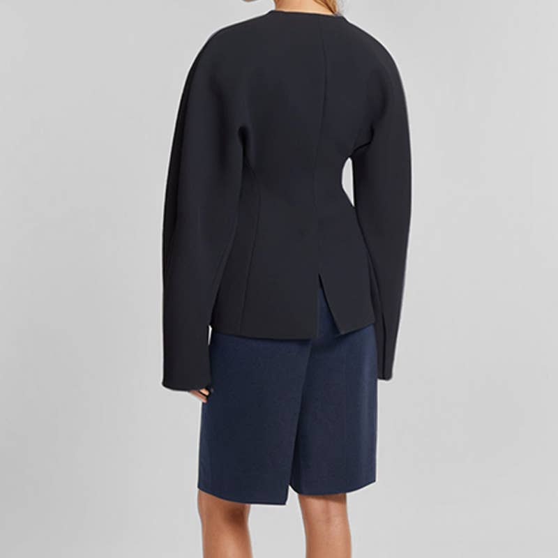 Elegant solid color lapel micro-sleeve coat