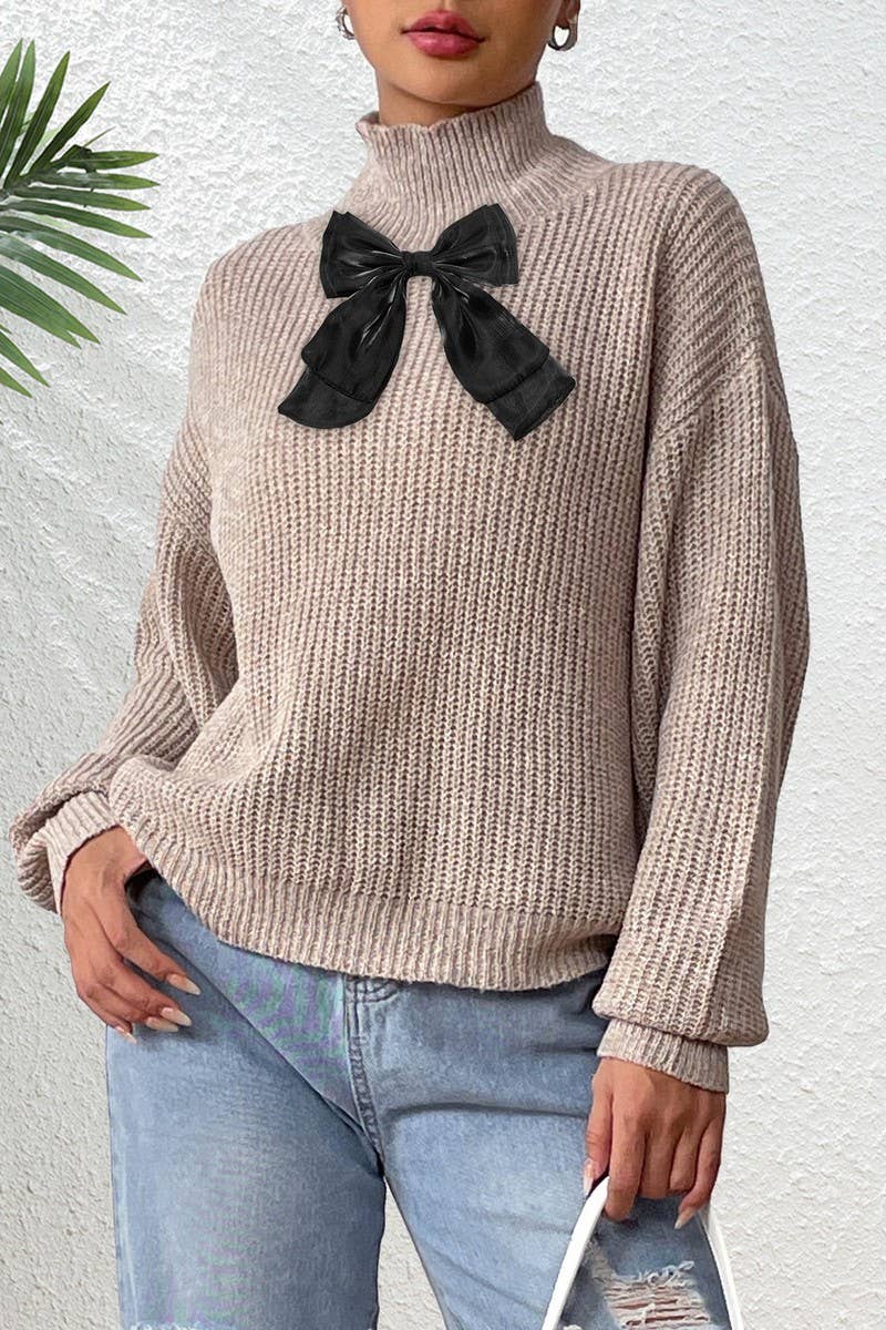 CWTTT00017_WOMEN HALF TURTLENECK BOW KNIT SWEATER