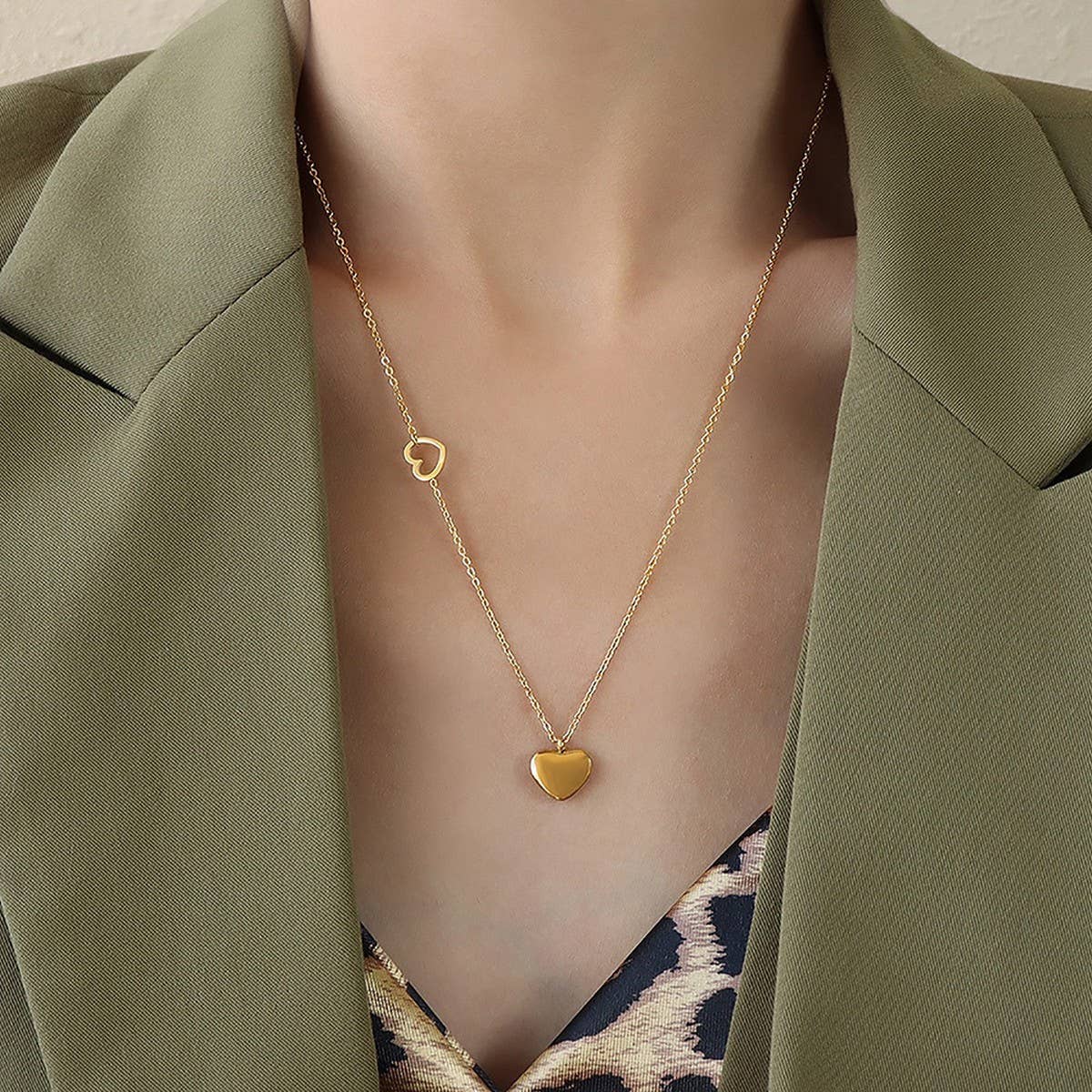 FRENCH SIMPLE DOUBLE HEART PENDANT NECKLACE
