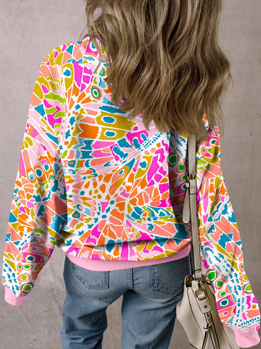 CREW-NECK DESIGN SENSE ABSTRACT PRINTED HOODIE