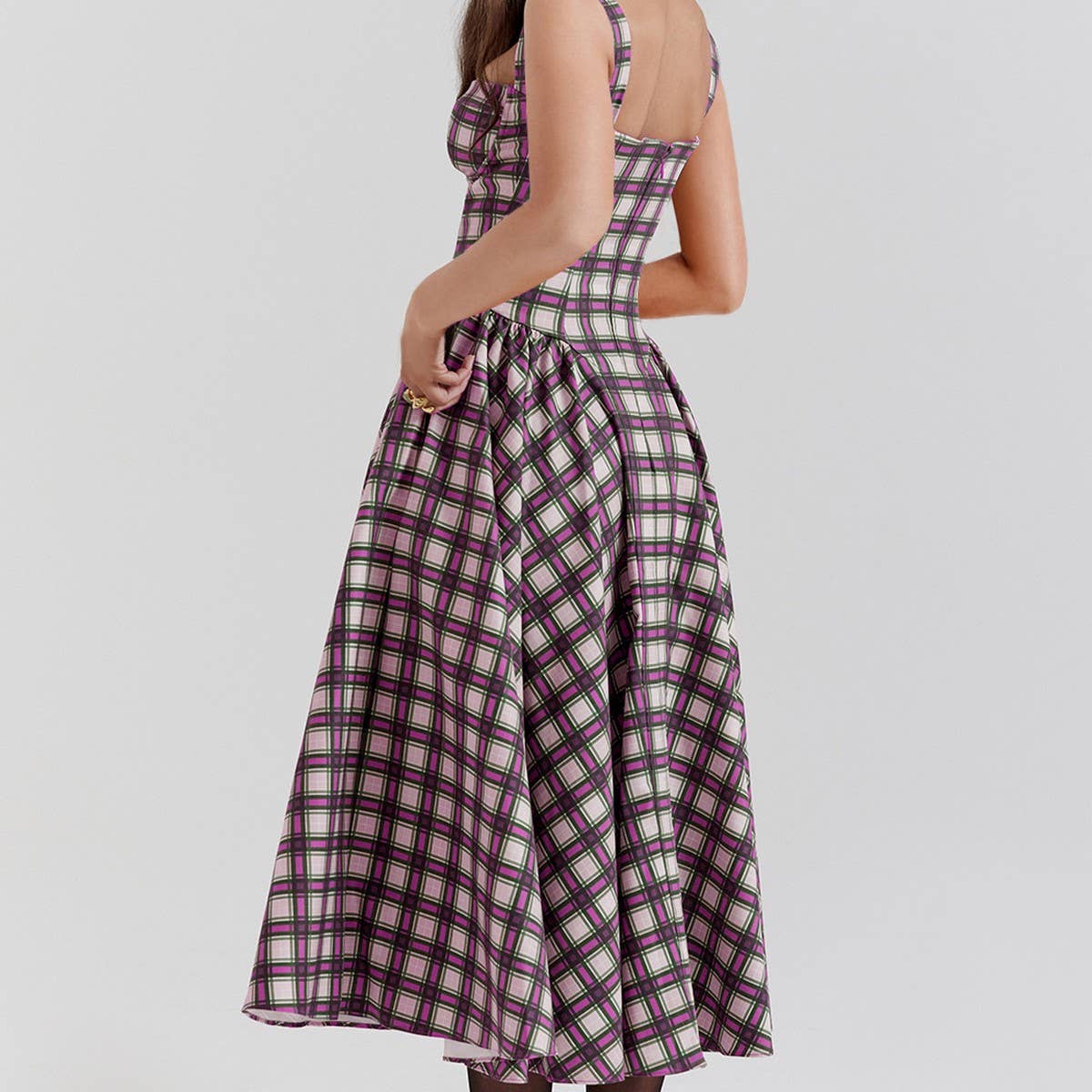 Camisole plaid court dress with big back