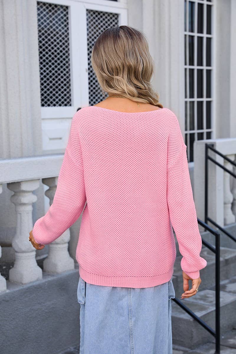 CWOSWL3112_SOLID COLOR PULLOVER POCKET KNITTED SWEATER