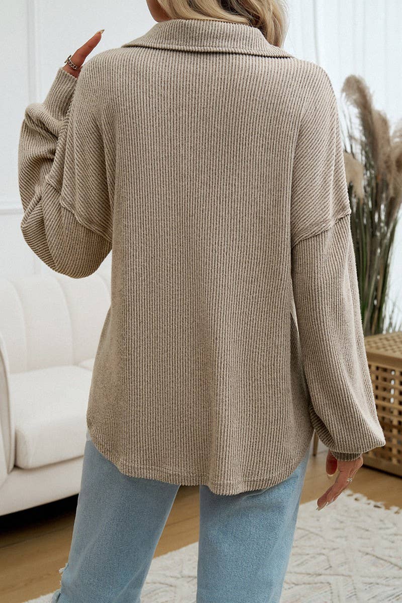 CWOSWL6512_SOLID COLOR LAPEL LONG SLEEVE POCKET SWEATER