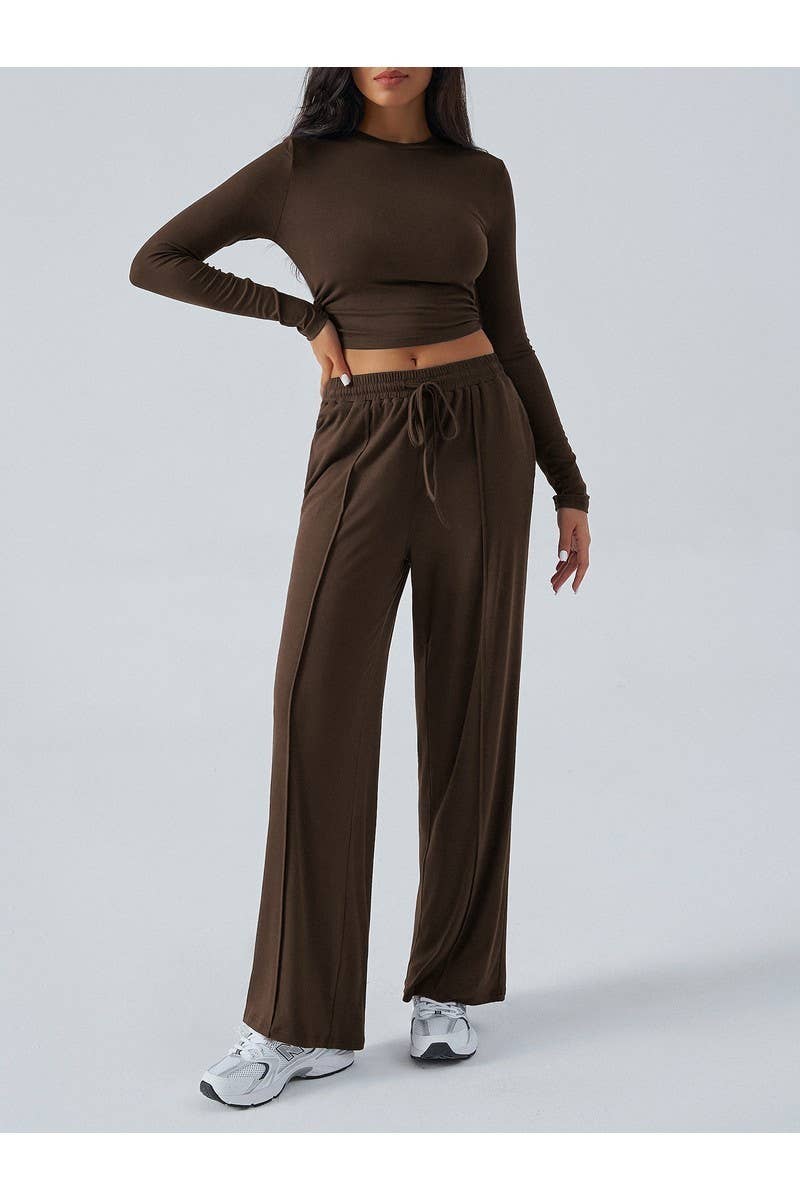 CWSTB00486_Y2K WOMEN 2 PIECE SET DRAWSTRING WIDE LEG PANTS