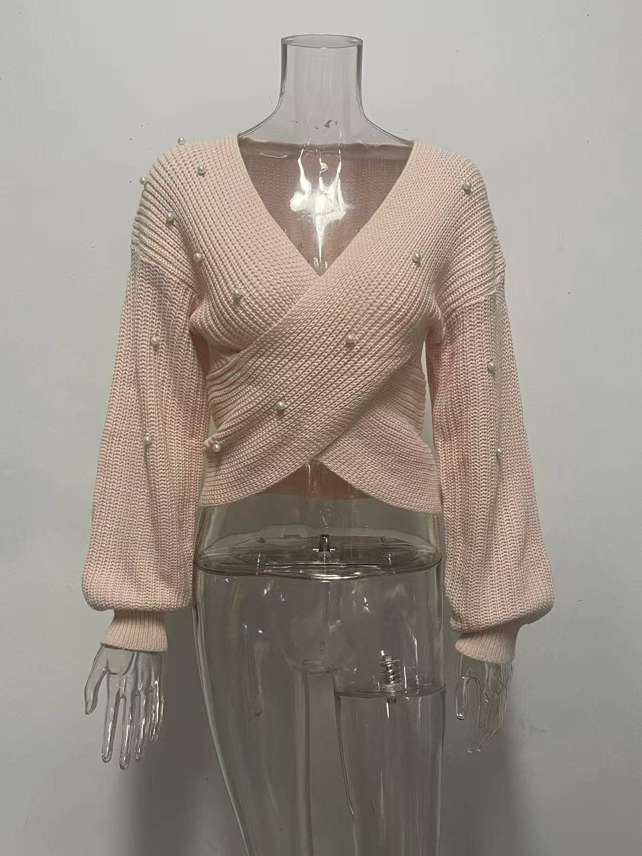 Beaded one-shoulder slimming knitted sweater