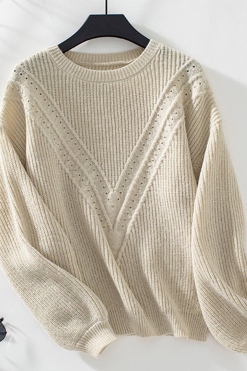 CWOSWL2844_CASUAL ROUND NECK LONG SLEEVE KNITTED SWEATER