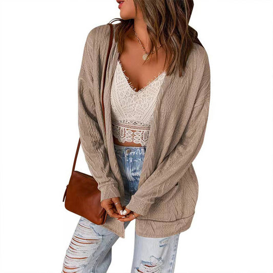 WOOLEN PATCHWORK KNITTED LONG-SLEEVED CARDIGAN