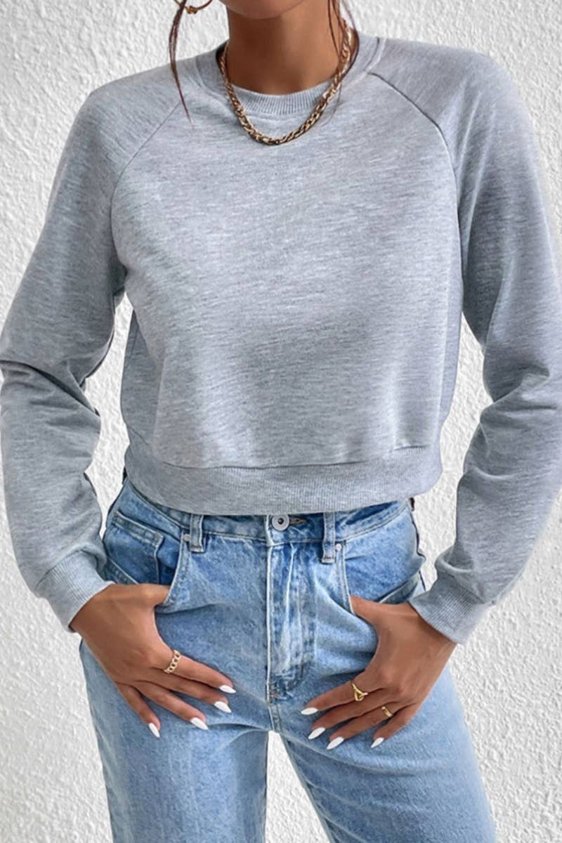 CWTBLL2885_CASUAL SPORTS CREW-NECK LONG-SLEEVED CROP HOODIE