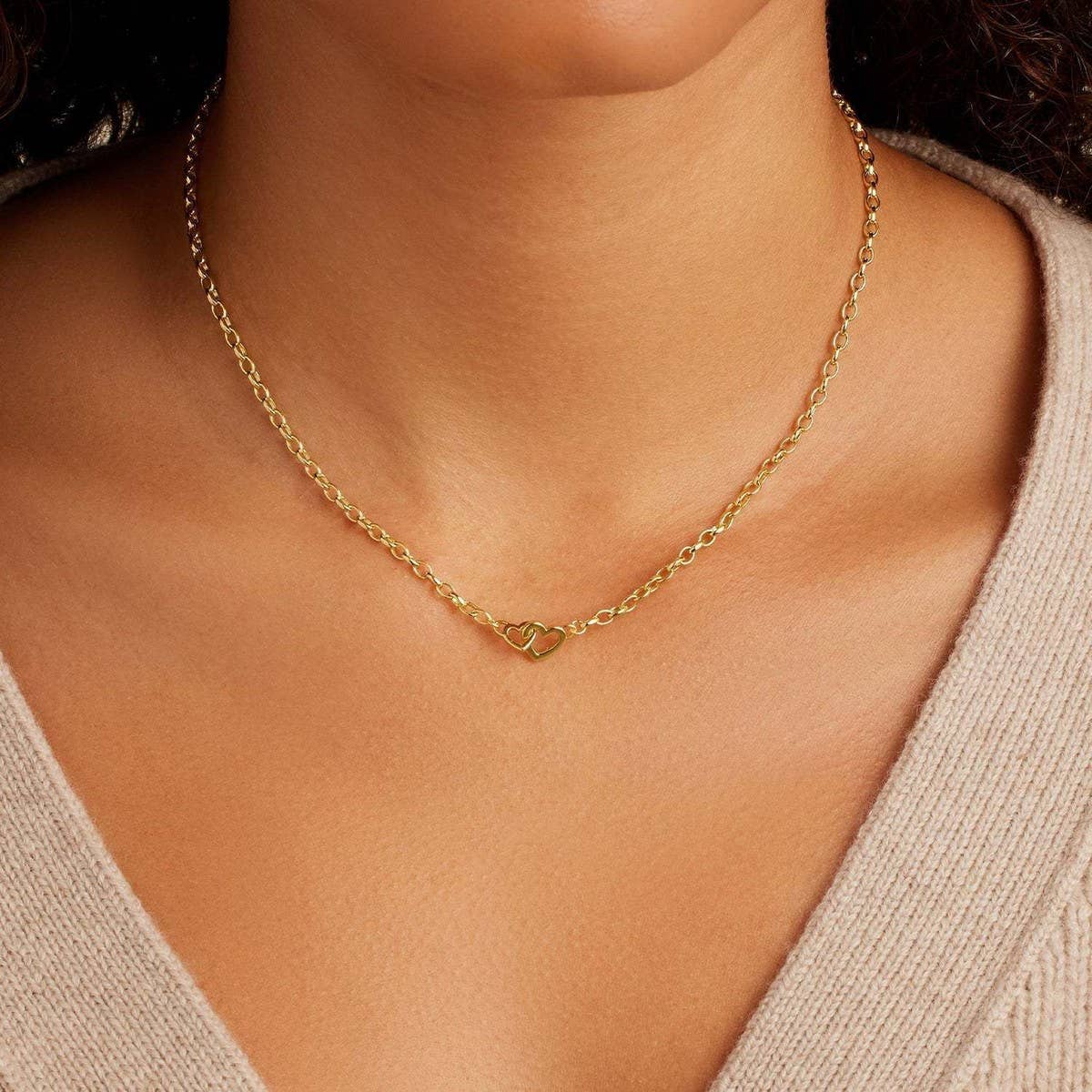 Simple Love Double Buckle Paper Clip Necklace_CWMM5737