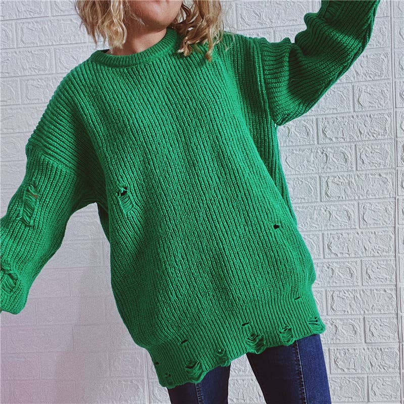 WOSWL1296_Crew Neck Pullover Casual Long Sleeve Sweater