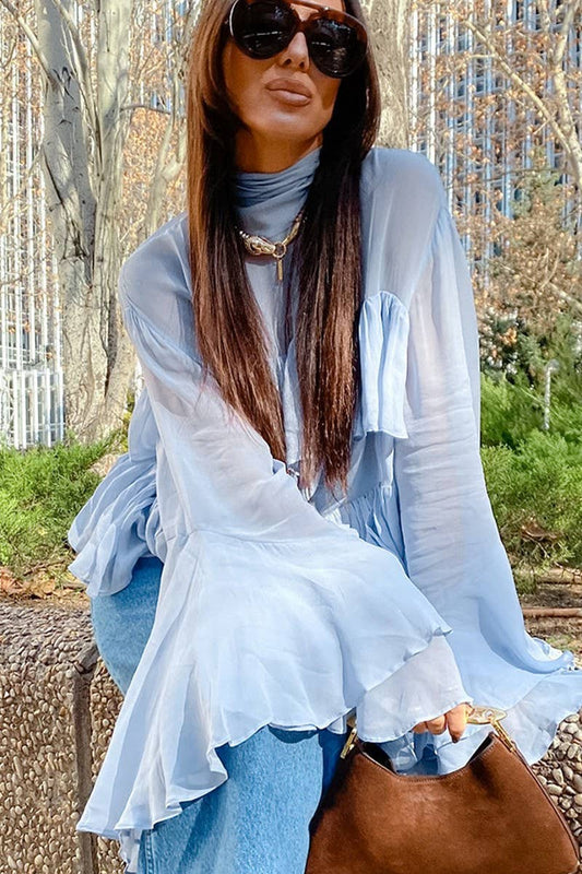 CWTBLL00604_SOLID COLOR RUFFLED ELEGANT COMMUTER SHIRT