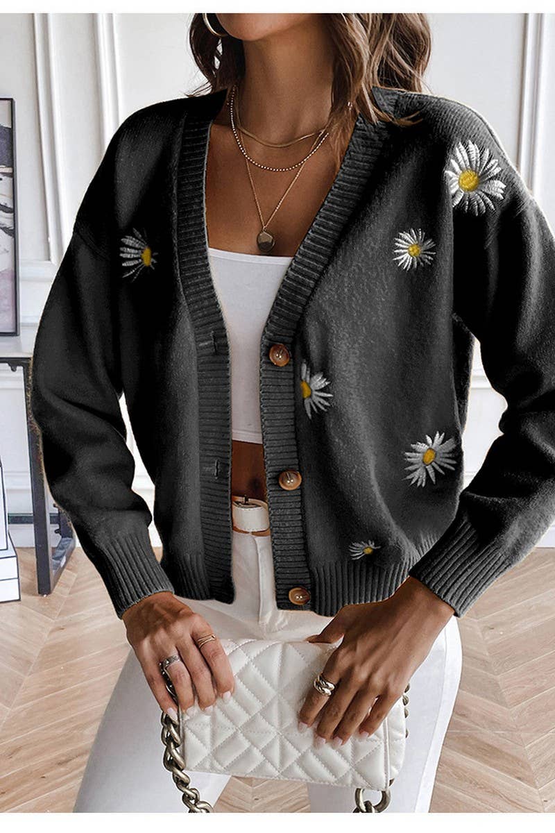 CWOCAL0762_CHRYSANTHEMUM EMBROIDERY V-NECK CARDIGAN