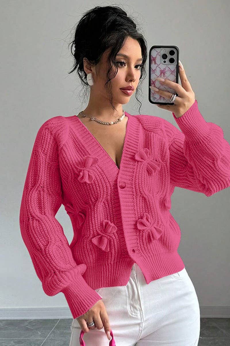 CWOCAL00687_SOLID LONG SLEEVE BOW KNIT CARDIGAN