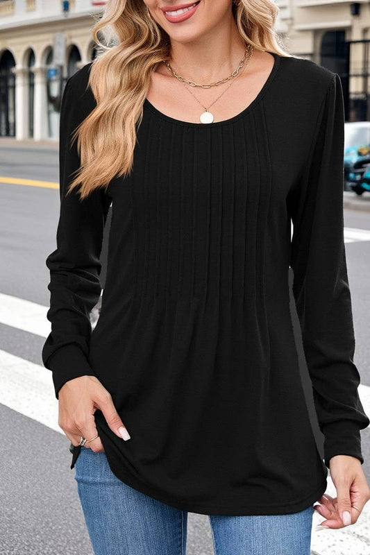 CWTBLL01305_CREW NECK SOLID RIBBED LONG SLEEVE CASUAL TEE