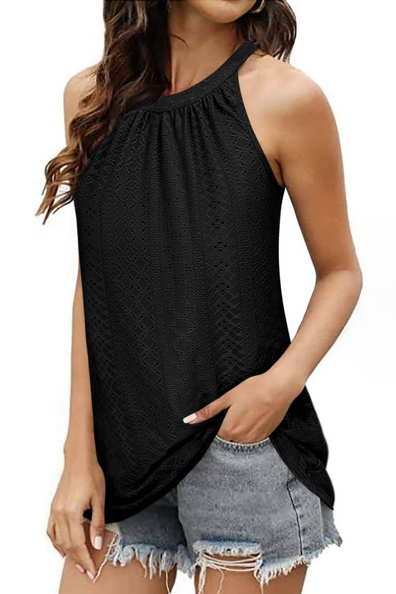 CWTBLSL0623_GATHERED EYELET SLEEVELESS CAMISOLE TOP