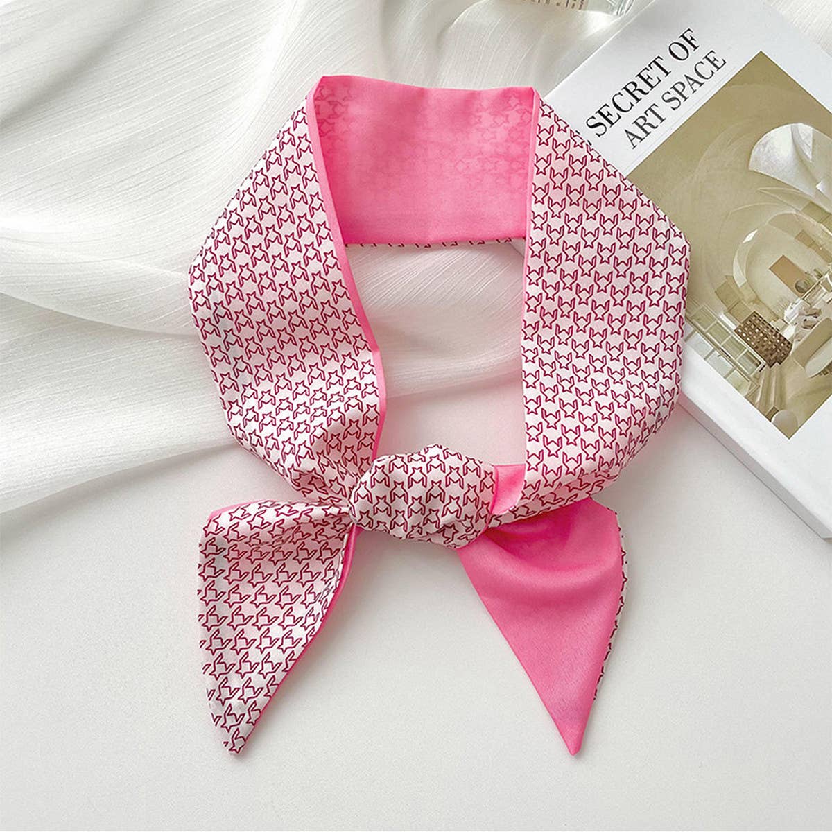 Pink Floral Skinny Scarf ??Hair Tie & Bag Ribbon_CWASC0708