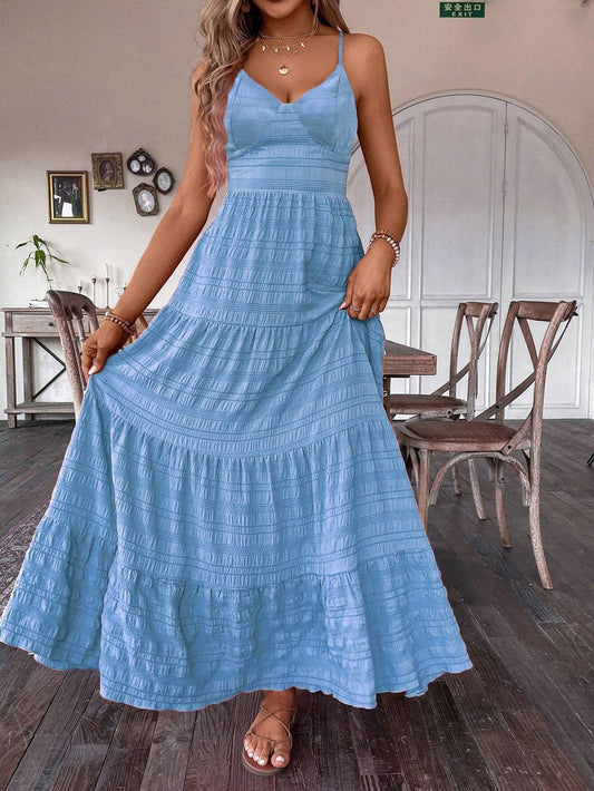 Cinched waist and a large hem solid-color dress