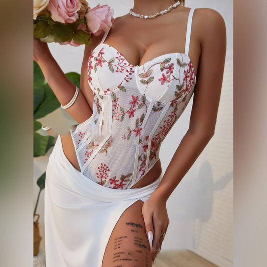 HAND-EMBROIDERED UNDERWIRE HERRINGBONE BODYSUIT