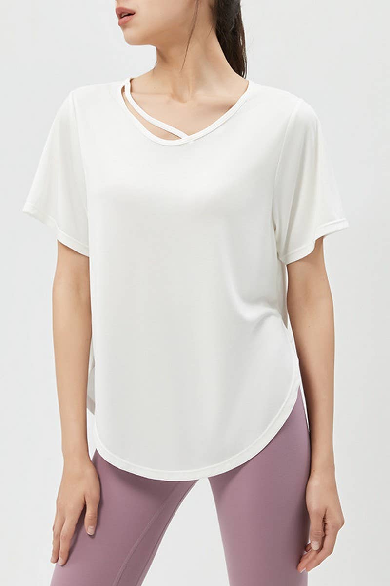 CWTBLS1469_LOOSE SHORT-SLEEVED SOLID COLOR SPORTS TOP