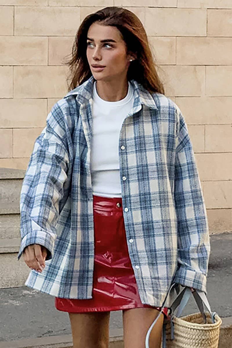 CWTBLL00565_COMMUTER LOOSE LONG-SLEEVED PLAID SHIRT TOP