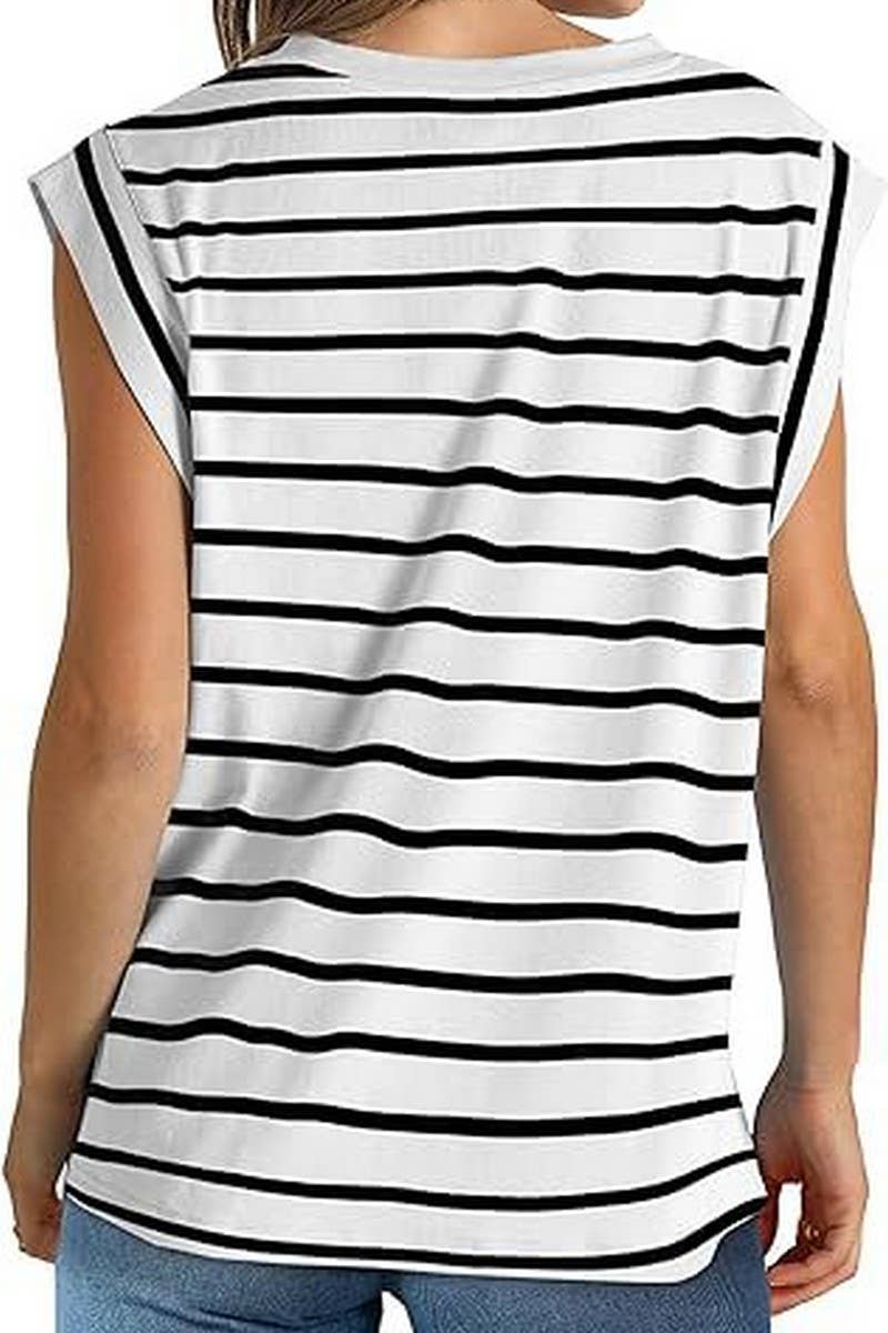 CWTTS1089_V-NECK STRIPED RAGLAN SLEEVE CASUAL T-SHIRT