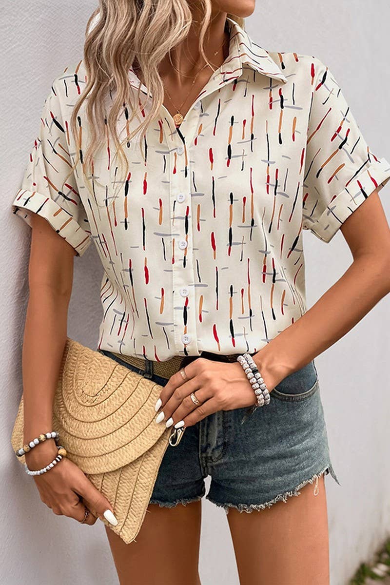 CWTSTS0516_CONTRAST LAPEL LINE PRINT SHORT SLEEVE SHIRT