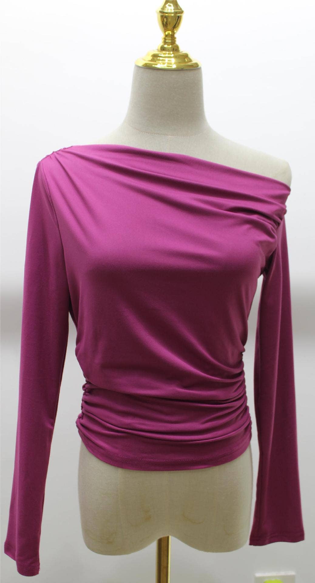 DIAGONAL SHOULDER ASYMMETRICAL SOLID COLOR TOP