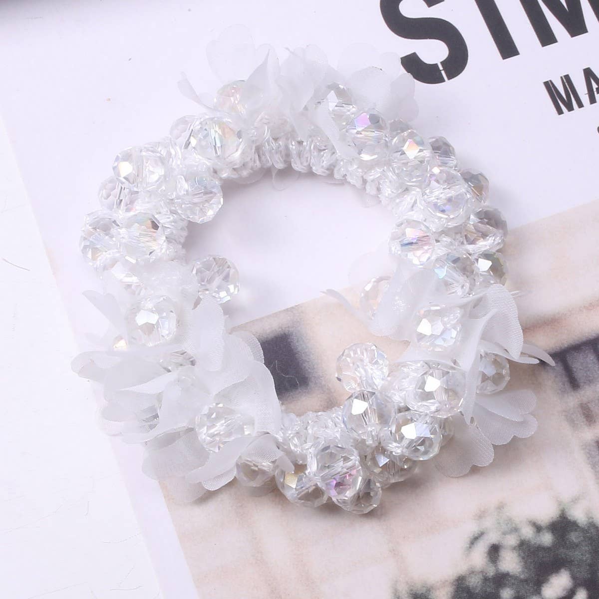 Cute Crystal Heart Organza Elastic Hair Tie