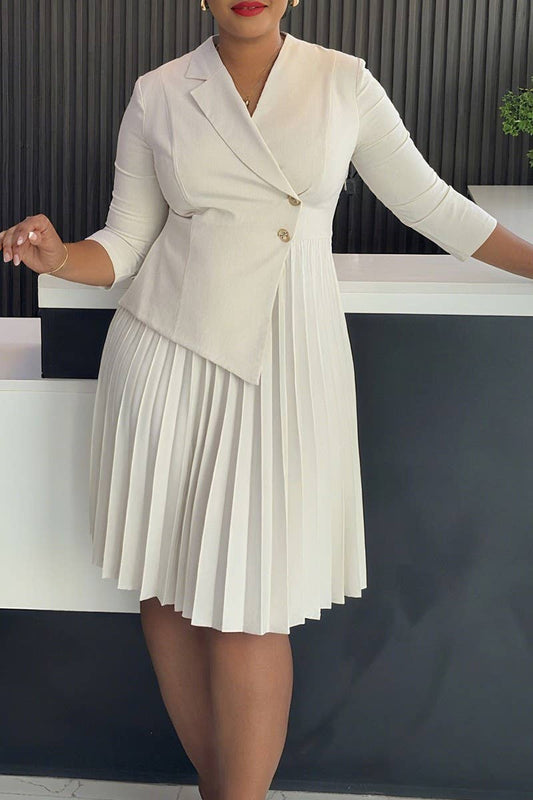 CWDMD01254_2025 WOMEN BLAZER COLLAR 3/4 SLEEVE ELEGANT DRESS