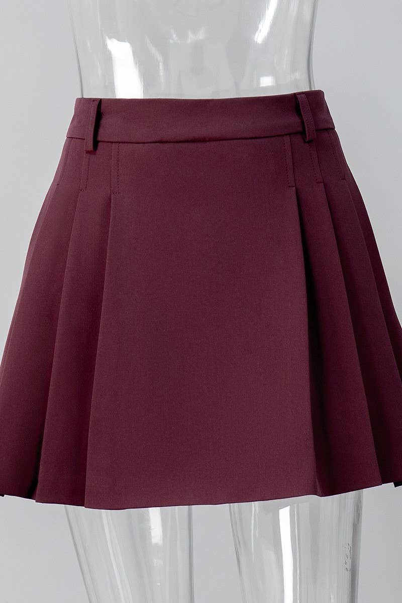 CWBSS0443_SIMPLE SOLID COLOR PLEATED MINI SKIRT