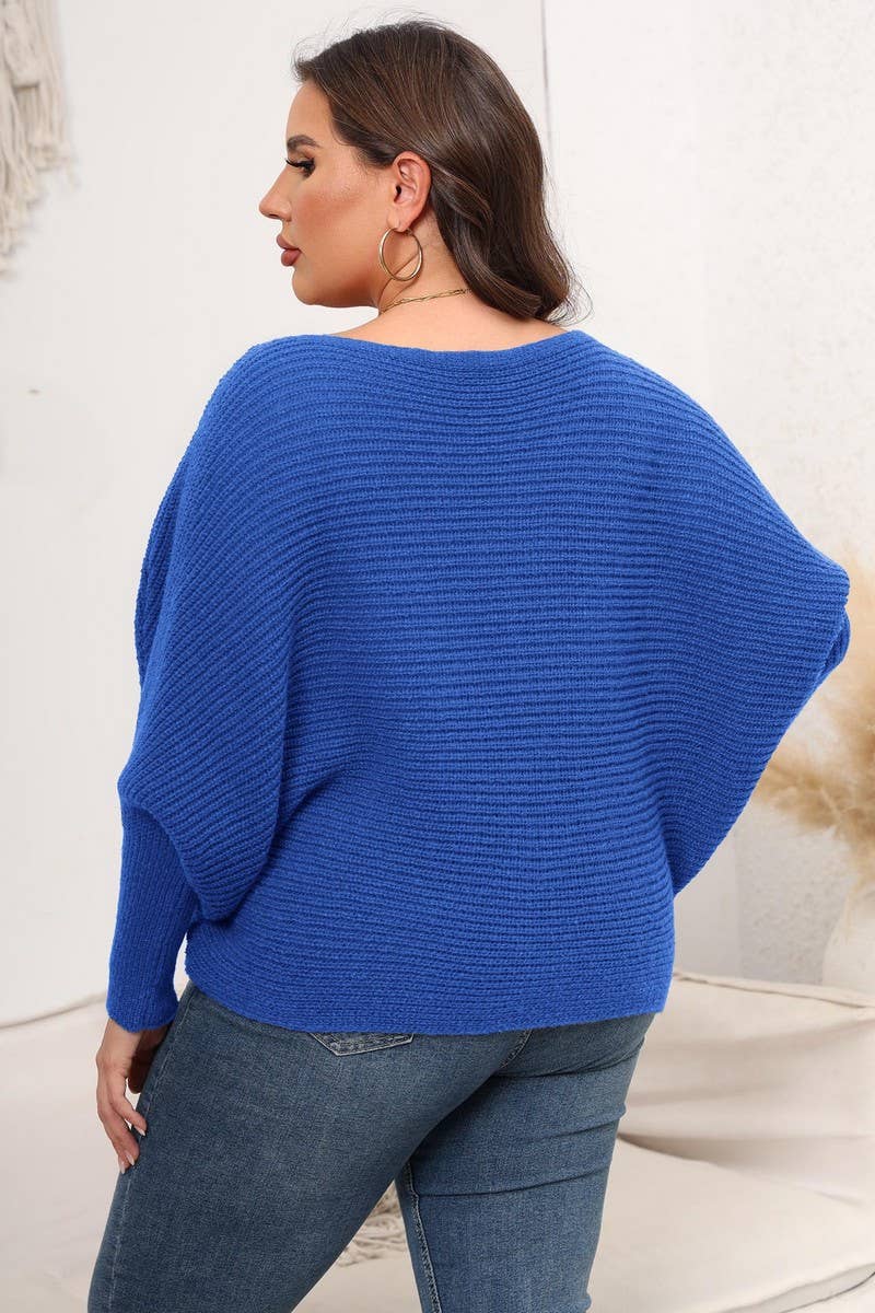 CWOSWL1589_PLUS Size Round Neck Long Sleeve Sweater