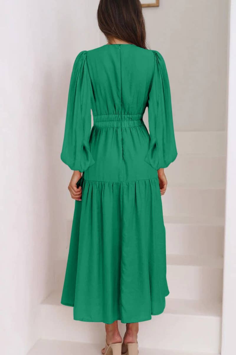 CWDMD4036_AUTUMN V-NECK LONG SLEEVE WAIST DRESS LONG STYLE