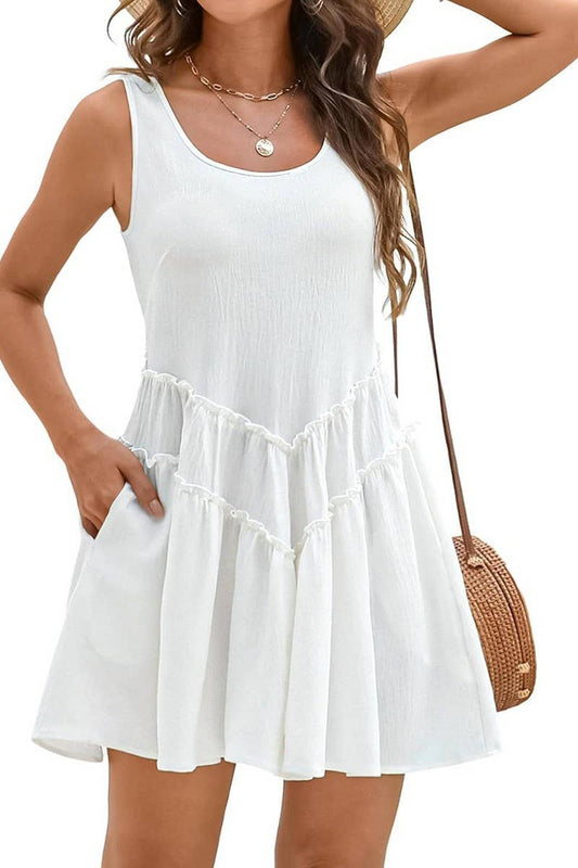 CWDSD8696_U-NECK DRESS WITH V-LACE TRIM AND POCKETS