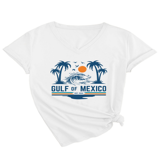 Slim V??˜Neck T??˜Shirt ??Gulf of Mexico Est Print_CWTTS1538