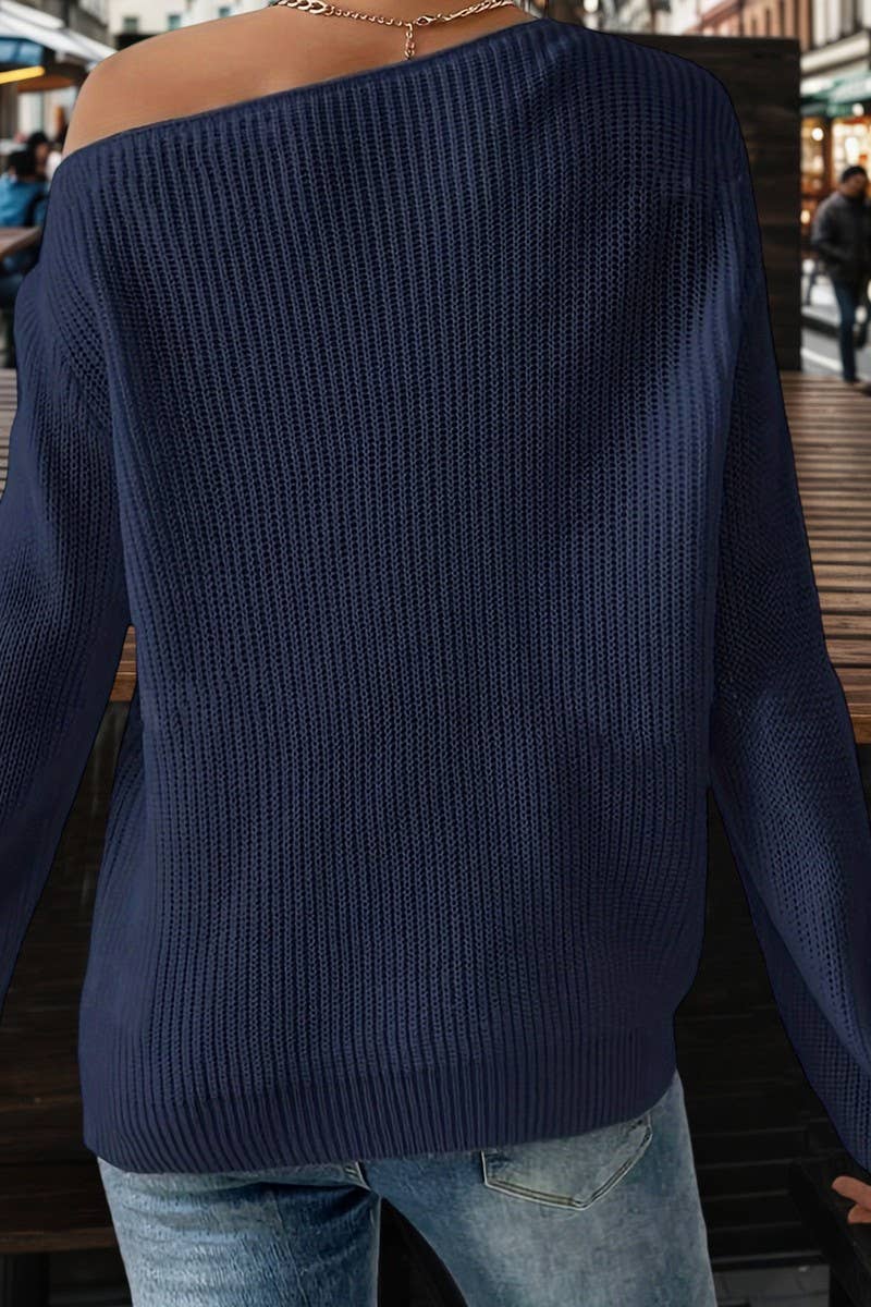 CWOSWL07624_SOLID OFF SHOULDER LOOSE KNIT PULLOVER