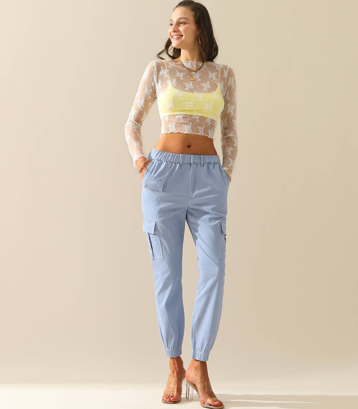 CWBLP400_Elastic Waist Cargo Pants Cotton Cargo Work Pants