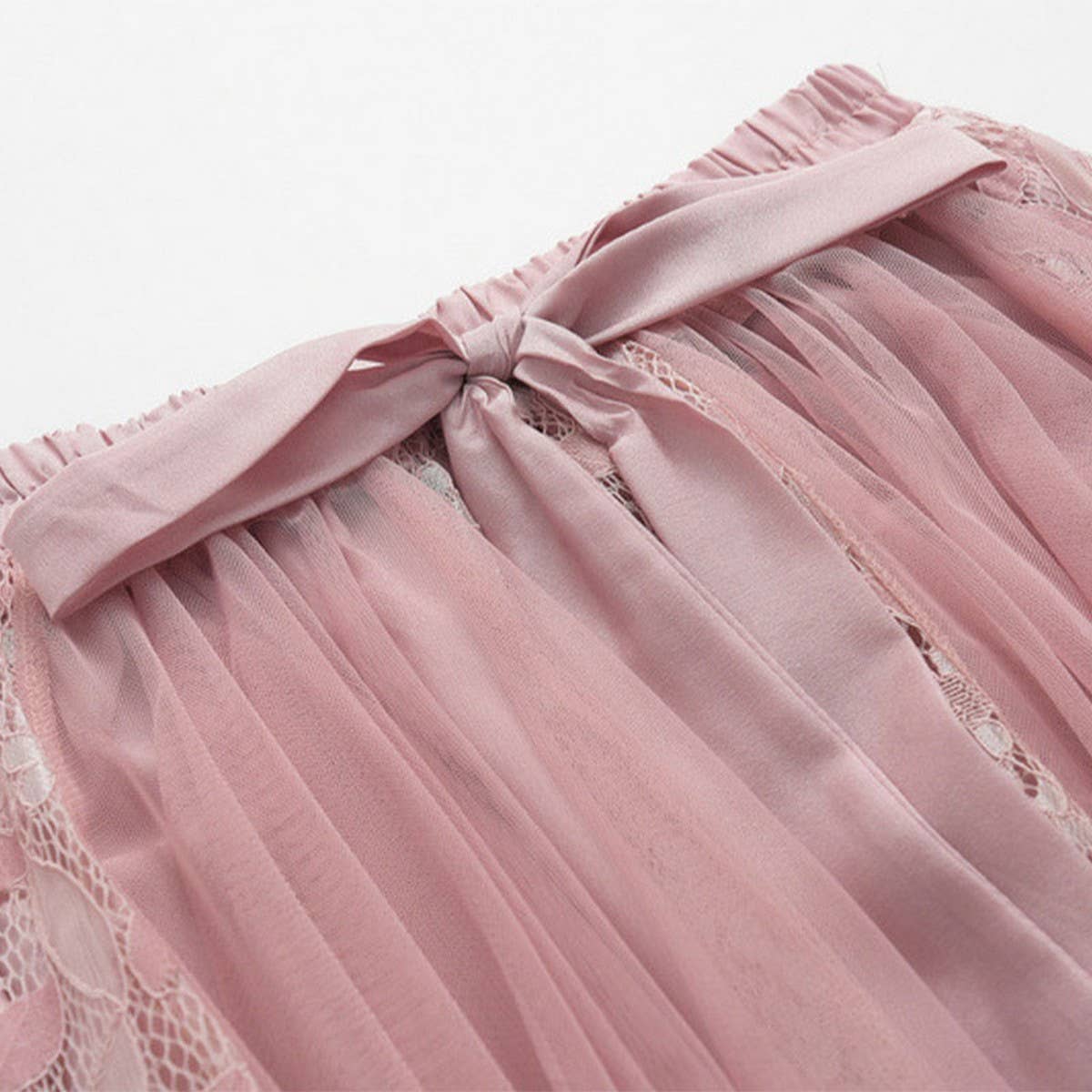 Lace Bow Tie Tulle Skirt with Embroidered Details